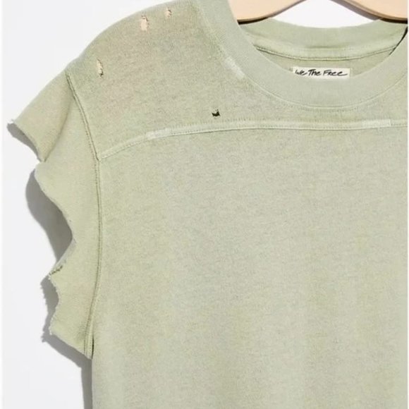 FREE PEOPLE Warrior Distresssed T-Shirt in Sage - NWT - Small - Picture 2 of 4